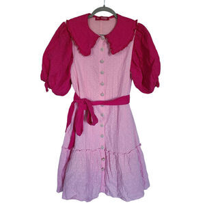 Julyliebe Embroidered Multicolor Pink Puff Sleeve Mini Dress Size Medium